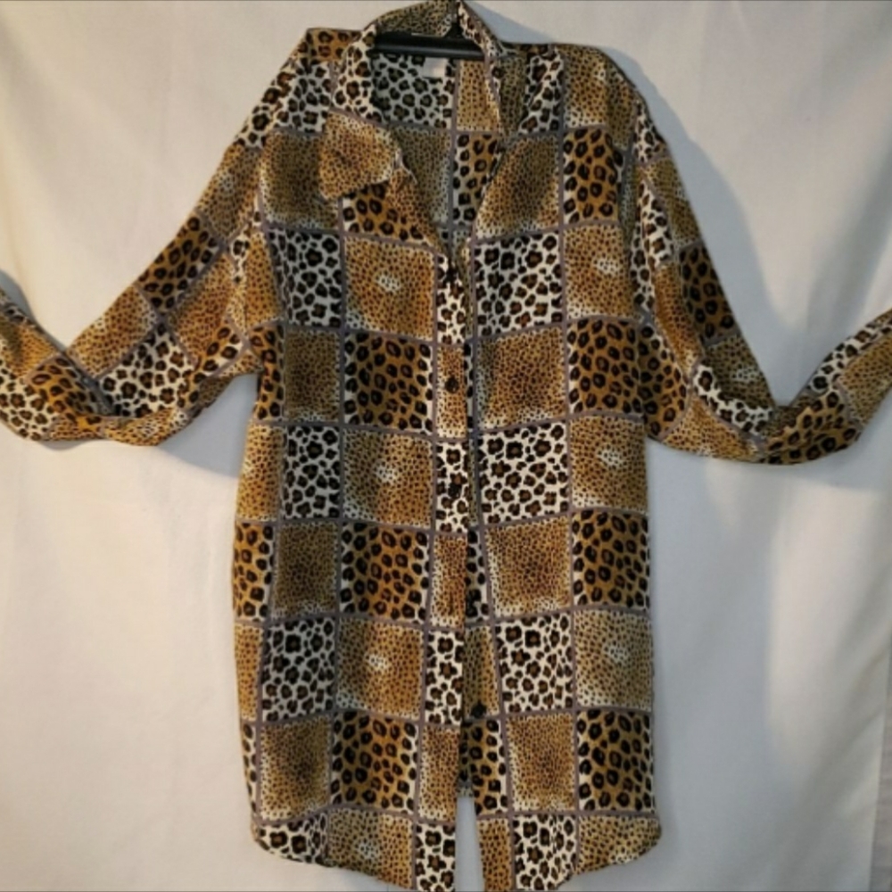 Vintage checkered animal print Impressions women's blouse 3X